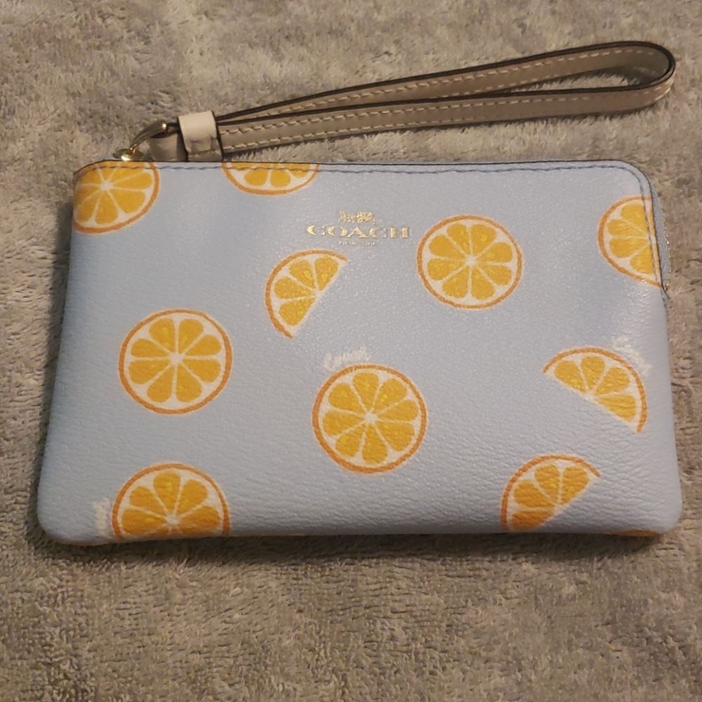 Coach - Corner Zip Wristlet with Orange pattern